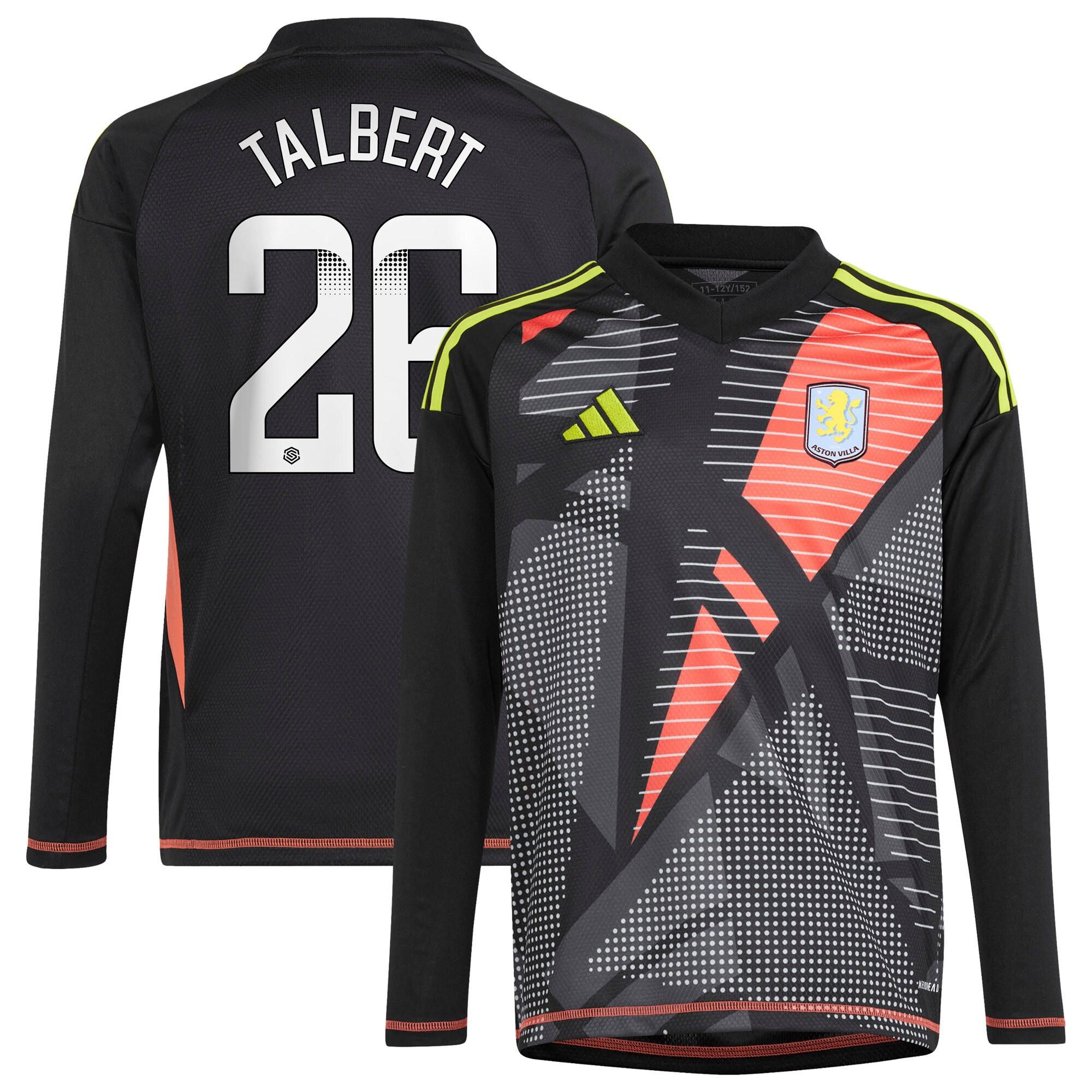 aston villa wsl adidas goalkeeper shirt 2024-25 – long sleeve – kids with talbert 26 printing Collection | Aston Villa Shop Official Jerseys